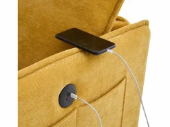 Sofá de 2 plazas conectado con almacenamiento - puerto USB, soporte para teléfono y bolsillos laterales - Tejido de chenilla Amarillo New