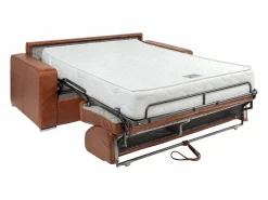 Sofá de 3 plazas convertible express de cuero vintage color caramelo 140 cm colchón 22 cm CALITO^Vente-unique Sale