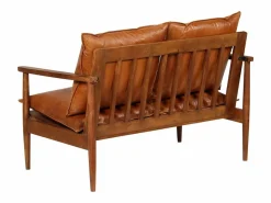 Clicnbuy Sofá Vintage|Sofá De Piel|Sofá de 2 plazas cuero auténtico con madera de acacia marrón