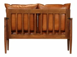 Clicnbuy Sofá Vintage|Sofá De Piel|Sofá de 2 plazas cuero auténtico con madera de acacia marrón