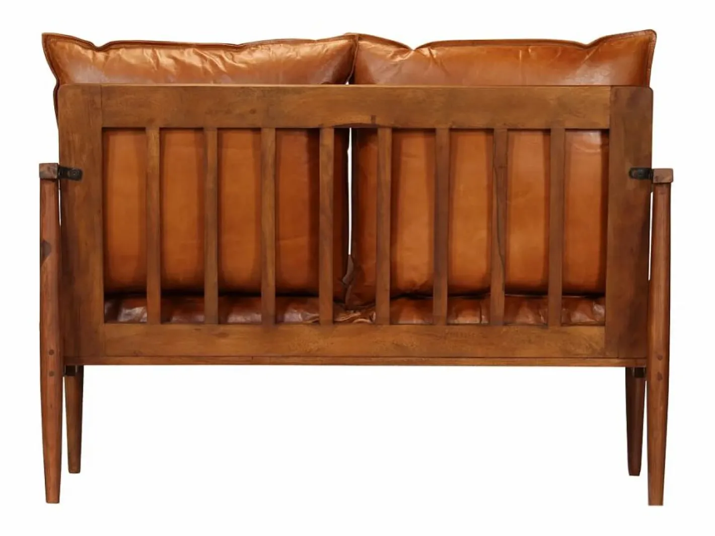 Clicnbuy Sofá Vintage|Sofá De Piel|Sofá de 2 plazas cuero auténtico con madera de acacia marrón