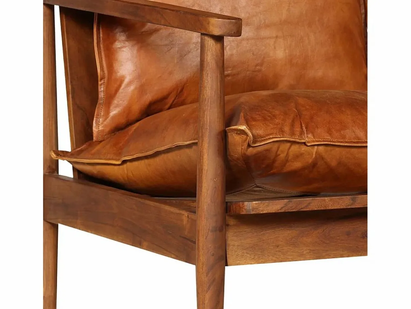 Clicnbuy Sofá Vintage|Sofá De Piel|Sofá de 2 plazas cuero auténtico con madera de acacia marrón