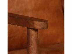 Clicnbuy Sofá Vintage|Sofá De Piel|Sofá de 2 plazas cuero auténtico con madera de acacia marrón