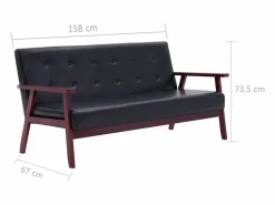Clicnbuy Sofá de 3 plazas cuero sintético Negro Discount