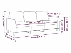 Clicnbuy Sofá de 3 plazas de cuero sintético color capuchino 180 cm Marru00f3n Best
