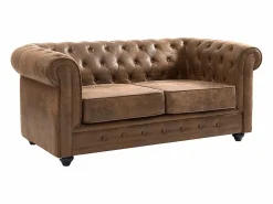 Vente-unique Todos Los Sofás|Sofá Vintage|Sofá de 2 plazas de microfibra con acabado de piel envejecida CHESTERFIELD