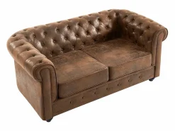 Vente-unique Todos Los Sofás|Sofá Vintage|Sofá de 2 plazas de microfibra con acabado de piel envejecida CHESTERFIELD