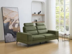Vente-unique Sofá de 3 plazas de tela texturizada con respaldo reclinable UDALIO Verde Clearance
