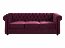 Vente-unique Sofá de 3 plazas de terciopelo color ciruela CHESTERFIELD Granate Hot