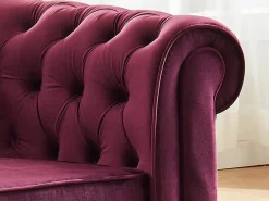 Vente-unique Sofá de 3 plazas de terciopelo color ciruela CHESTERFIELD Granate Hot
