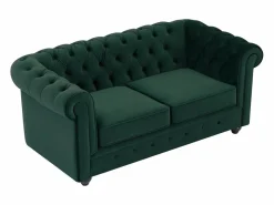 Vente-unique Sofá de 2 plazas de terciopelo CHESTERFIELD Verde Discount
