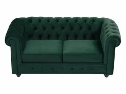 Vente-unique Sofá de 2 plazas de terciopelo CHESTERFIELD Verde Discount