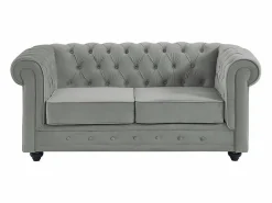 Vente-unique Sofá de 2 plazas de terciopelo CHESTERFIELD Gris claro Clearance