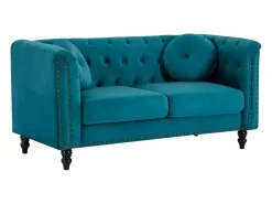 Vente-unique Sofá de 2 plazas de terciopelo verde azulado . Sofá capitoné con 2 cojines decorativos adicionales. Medidas: Ancho 190 x Prof. 77 x Alt. 79 cm. TURNER Azul verdoso Best