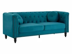 Sofá de 3 plazas de terciopelo verde azulado . Sofá capitoné con 2 cojines decorativos adicionales. Medidas: Ancho 190 x Prof. 77 x Alt. 79 cm. TURNER^Vente-unique Online