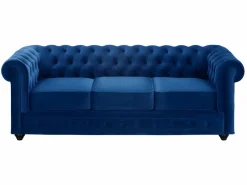 Vente-unique Conjunto Sofás|Sofá de 3+2 plazas de terciopelo Azul real CHESTERFIELD
