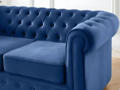 Vente-unique Conjunto Sofás|Sofá de 3+2 plazas de terciopelo Azul real CHESTERFIELD