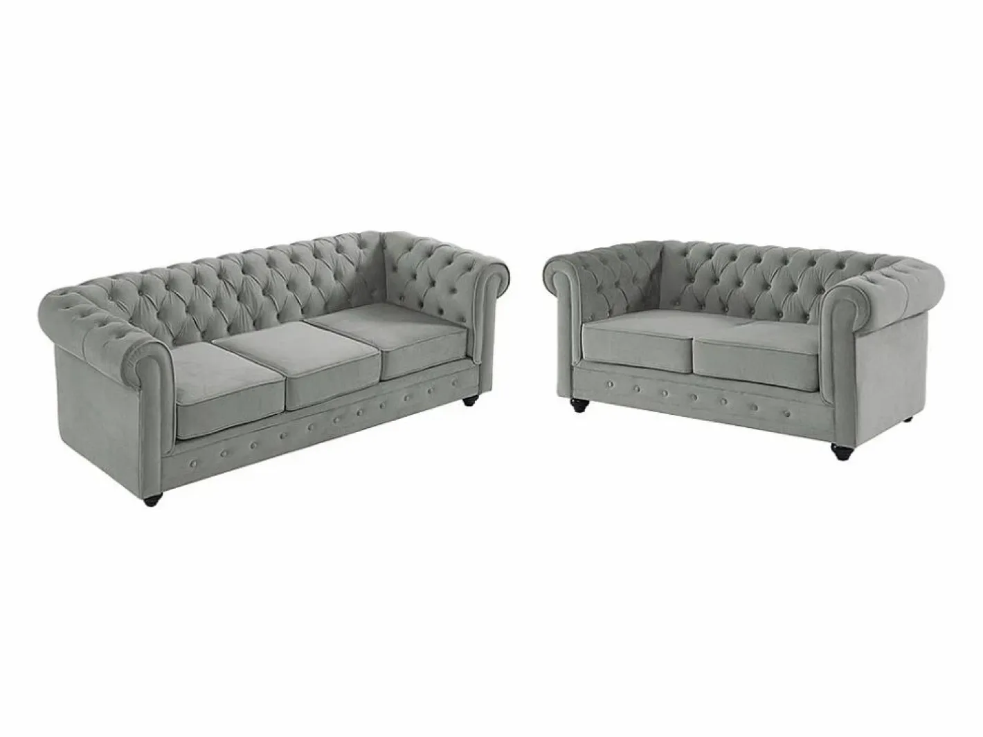 Vente-unique Sofá de 3+2 plazas de terciopelo CHESTERFIELD Gris claro Clearance