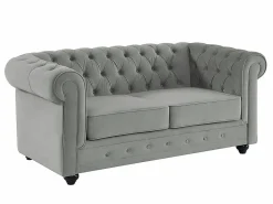 Vente-unique Sofá de 3+2 plazas de terciopelo CHESTERFIELD Gris claro Clearance