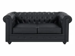 Vente-unique Sofá de 2 plazas en cuero de búfalo CHESTERFIELD Negro Clearance