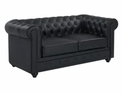 Vente-unique Sofá de 2 plazas en cuero de búfalo CHESTERFIELD Negro Clearance