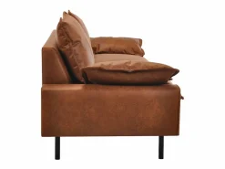 Miliboo Sofá Vintage|Sofá De Piel|Sofá de 3 plazas en piel con aspecto envejecido marrón coñac y metal negro DORY