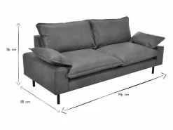 Miliboo Sofá Vintage|Sofá De Piel|Sofá de 3 plazas en piel con aspecto envejecido marrón coñac y metal negro DORY