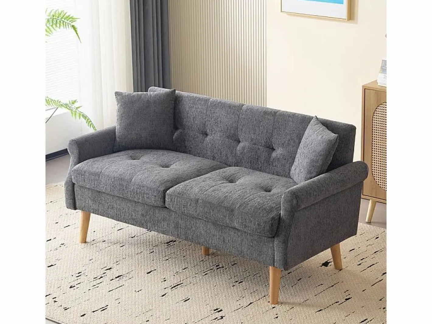 DripeX Sofás Club|Sofá de 2 plazas en tejido Chenille - con 2 almohadas - reposabrazos acolchados - 20 cm pies de madera sólida -162x74x77cm