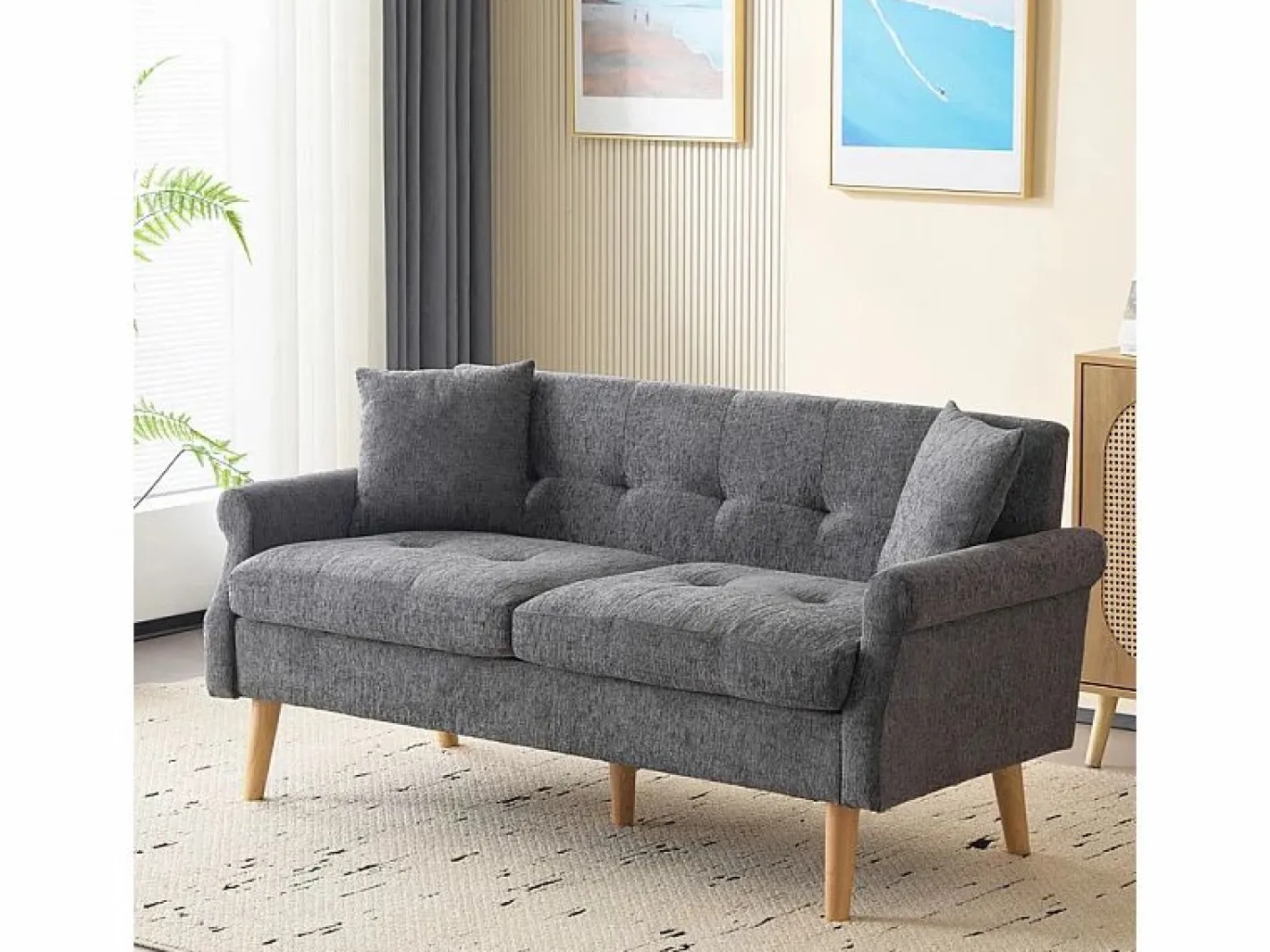 DripeX Sofás Club|Sofá de 2 plazas en tejido Chenille - con 2 almohadas - reposabrazos acolchados - 20 cm pies de madera sólida -162x74x77cm