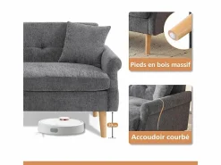 DripeX Sofás Club|Sofá de 2 plazas en tejido Chenille - con 2 almohadas - reposabrazos acolchados - 20 cm pies de madera sólida -162x74x77cm