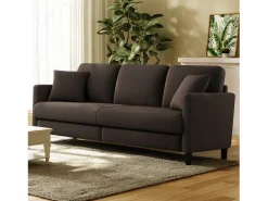 Sofá de 3 plazas en terciopelo de Teddy, gran comodidad de sofá derecho en madera maciza, envejecimiento con reposabrazos, 210 x 79 x 89 cm - marrón^DripeX Clearance