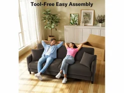 Sofá de 3 plazas en terciopelo de Teddy, gran comodidad de sofá derecho en madera maciza, envejecimiento con reposabrazos, 210 x 79 x 89 cm - marrón^DripeX Clearance