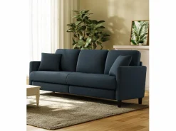 DripeX Sofá de 3 plazas en terciopelo de peluche, comodidad de sofá derecha grande en madera maciza, envejecimiento con reposabrazos, 210 x 79 x 89 cm, -gris Azul New