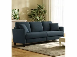 DripeX Sofá de 3 plazas en terciopelo de peluche, comodidad de sofá derecha grande en madera maciza, envejecimiento con reposabrazos, 210 x 79 x 89 cm, -gris Azul New