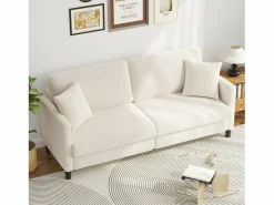 DripeX Sofá de 3 plazas en terciopelo de Teddy, sofá de confort correcta en madera sólida, loveseat con reposabrazos, 193x79x89cm, , Beige New