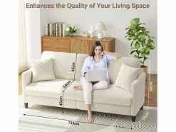 DripeX Sofá de 3 plazas en terciopelo de Teddy, sofá de confort correcta en madera sólida, loveseat con reposabrazos, 193x79x89cm, , Beige New