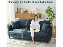 DripeX Sofá Escandinavo|Sofá de 3 plazas en terciopelo de Teddy, sofá de confort correcta en madera sólida, loveseat con reposabrazos, 193x79x89cm, -gris