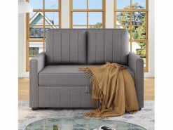 Sofá de 2 plazas extraíble - Sofá relax con bolsillos laterales y 2 cojines - Lino Gris Discount