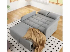 Sofá de 2 plazas extraíble - Sofá relax con respaldo regulable y 2 cojines - Lino^