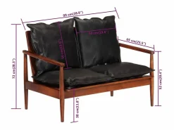 Clicnbuy Sofá De Piel|Sofá de 2 plazas madera maciza acacia y cuero auténtico