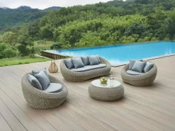 MYLIA Salones De Jardín|Sofá de 3 plazas para jardín en ratán natural oscuro - WHITEHEAVEN de