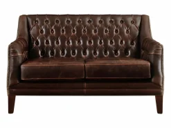 LINEA SOFA Sofá Vintage|Sofá De Piel|Sofá de 2 plazas piel envejecida COLBERT - Color marrón