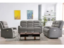 Vente-unique Sofá de 3 plazas relax eléctrico de tela NEVERS Gris Hot