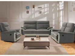 Vente-unique Sofá Relax|Sofá de 2 plazas relax eléctrico de terciopelo con bandas color crudo METTI
