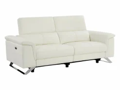 Vente-unique Sofá de 3 plazas relax eléctrico de piel de becerro con reposacabezas BREYT II Blanco New