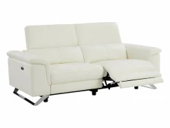 Vente-unique Sofá de 3 plazas relax eléctrico de piel de becerro con reposacabezas BREYT II Blanco New