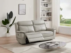 Vente-unique Sofá de 3 plazas relax eléctrico de cuero ADELIO Gris claro