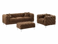 Vente-unique Conjunto Sofá Y Sillón|Sofá de 3 plazas, sillón y cheslón chéster de microfibra con aspecto de cuero envejecido EDWINA