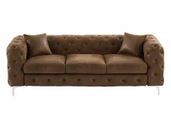 Vente-unique Conjunto Sofá Y Sillón|Sofá de 3 plazas, sillón y cheslón chéster de microfibra con aspecto de cuero envejecido EDWINA