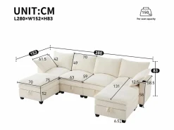OKWISH Sofá de 4 plazas, sofá esquinero con espacio de almacenamiento, portavasos y puerto USB - Pana Beige Discount
